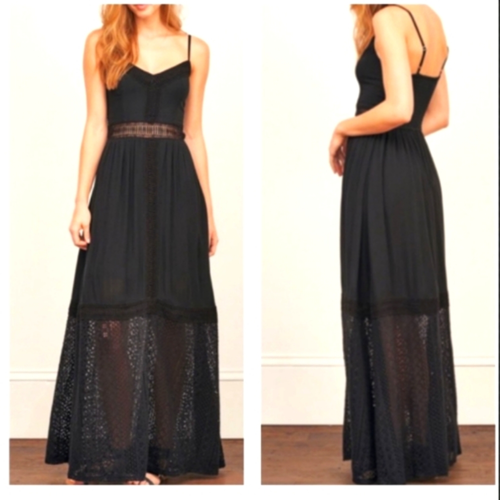 EUC Abercrombie and Fitch Black Sheer Crochet Maxi Dress